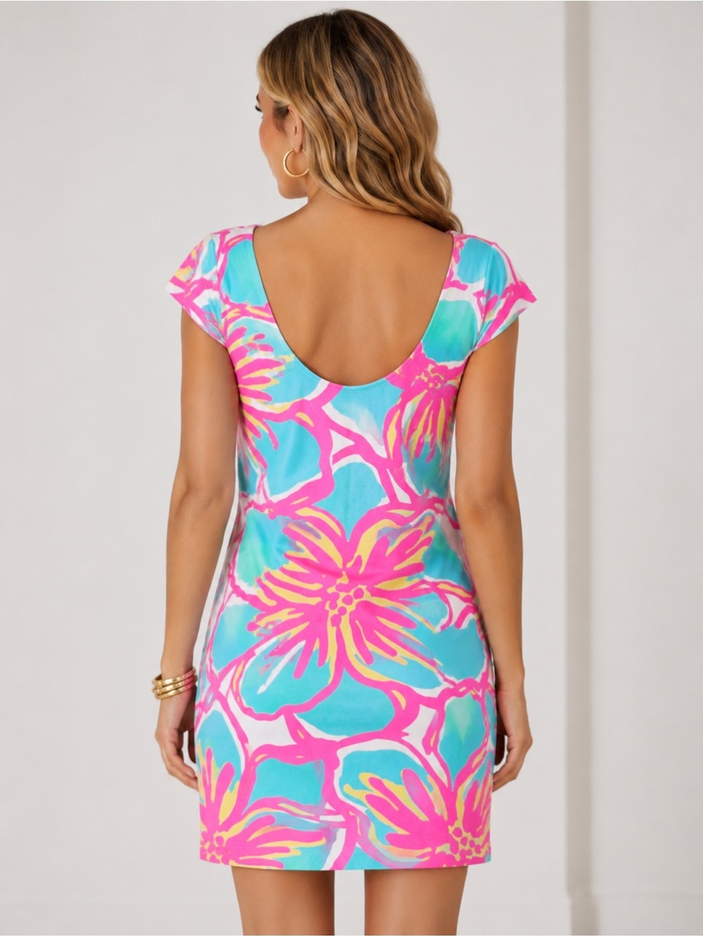Mahi Gold Vibrant Floral Dress in Pink, Turquoise & Yellow Size Large